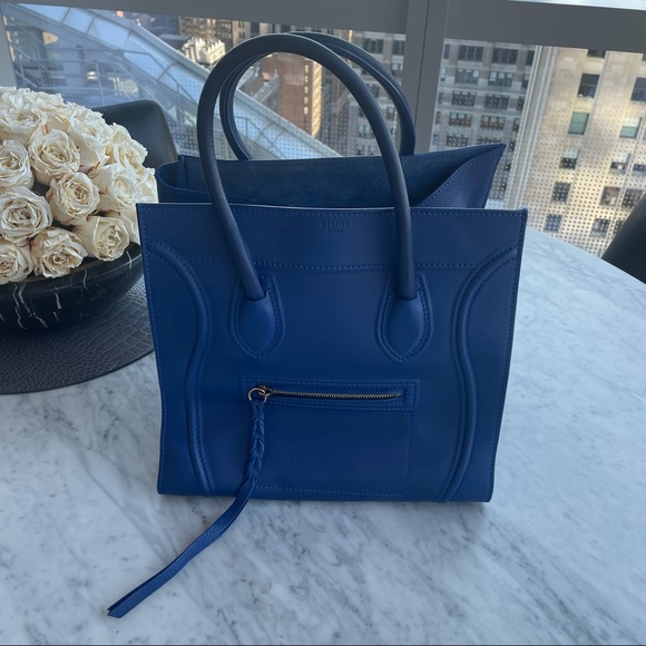CELINE Smooth Calfskin Medium Phantom Luggage Electric Blue - Picture 8 of 8
